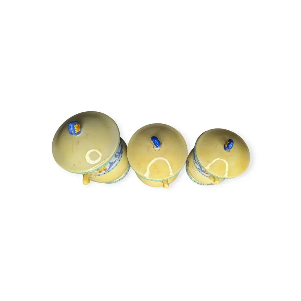 Set of 3 Karidesign Desert Ridge Imports Canisters-Yellow w/Floral Design